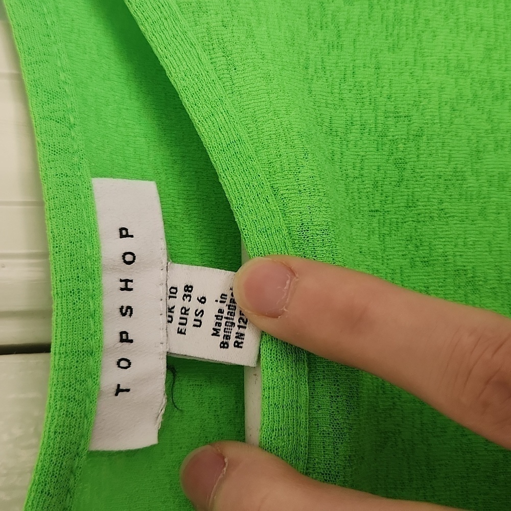 Topshop Lime Green Chiffon Long Sleeved Stretchy Soft Top. Sz 6 - Picture 3 of 6